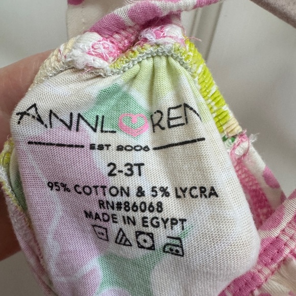 AnnLoren 2-3T Girls Pink, White Green Floral Ruffle Romper - Picture 4 of 6